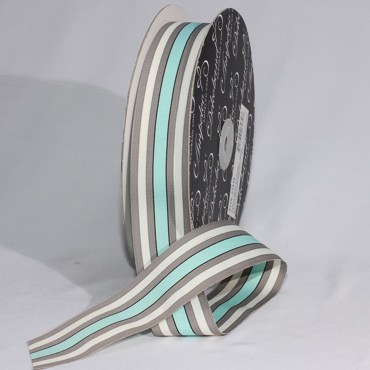 The Ribbon People Blue and Gray Striped Grosgrain Craft Ribbon 1.5" x 55 Yards